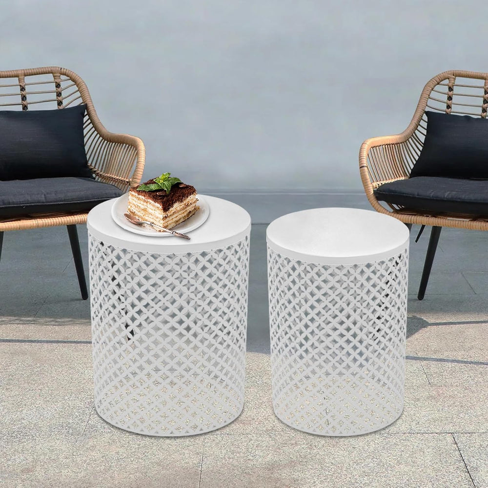 Side Table, Set of 2 Accent Table Decorative Garden Stools for Indoor Outdoor...