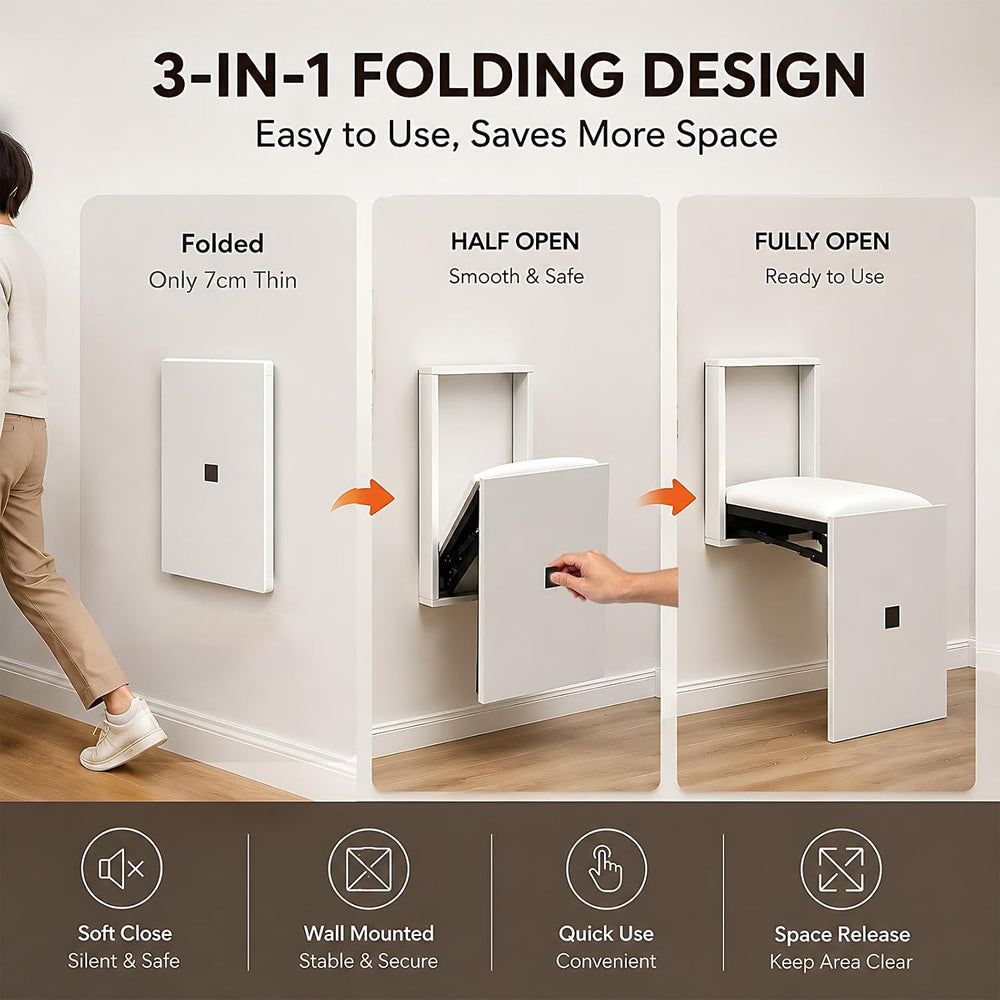 Wall Mount Folding Shoe Stool for Mudroom, Invisible Hideaway Entryway Bench ...