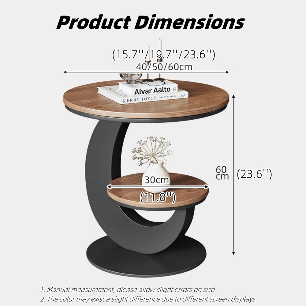Round Sofa Side Table with 2 Storage Shelves, Vintage Wooden End Tables, Smal...