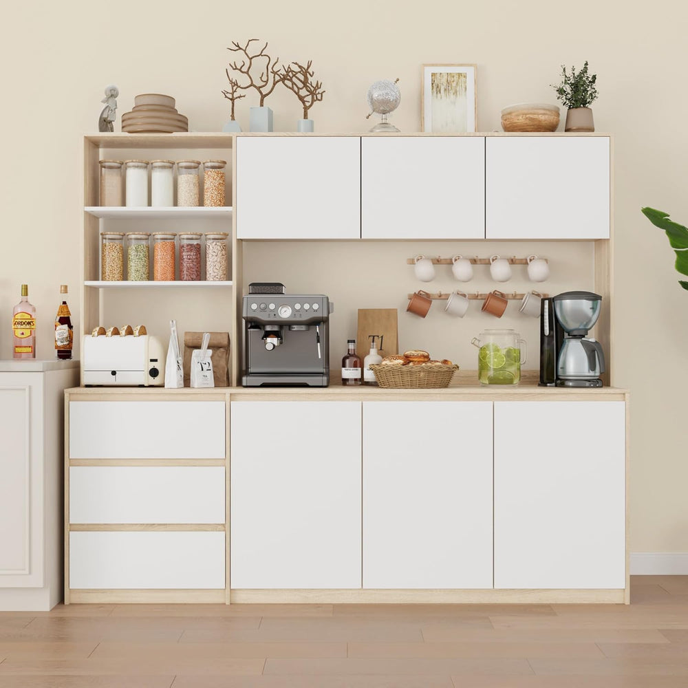 Bobve Large Kitchen Hutch Cabinet with Microwave Stand, Storage Cupboard Pant...
