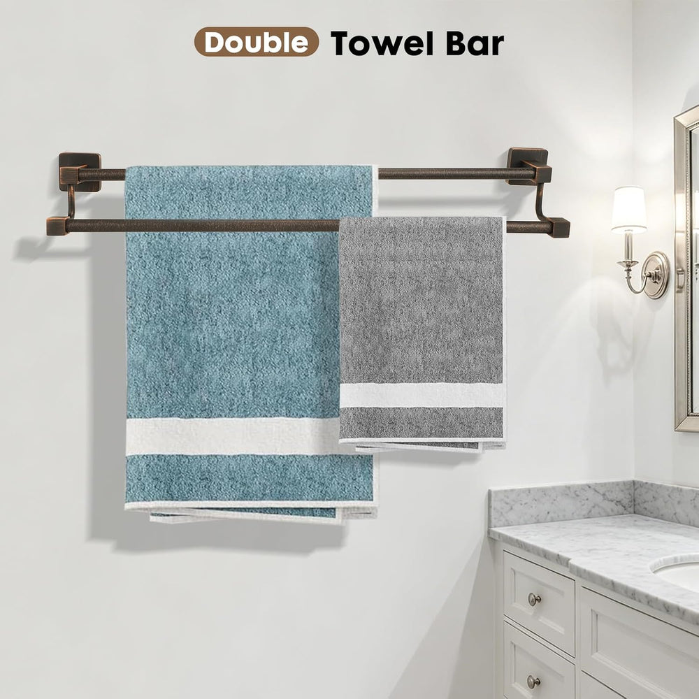 Bathroom Double Towel Bar Oil Rubbed Bronze, 24 Inch Square Towel Racks for B...