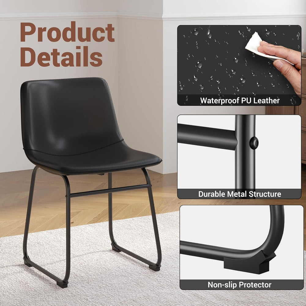 Dining Chairs Set of 4, 18in PU Leather Modern Kitchen Chairs, Black