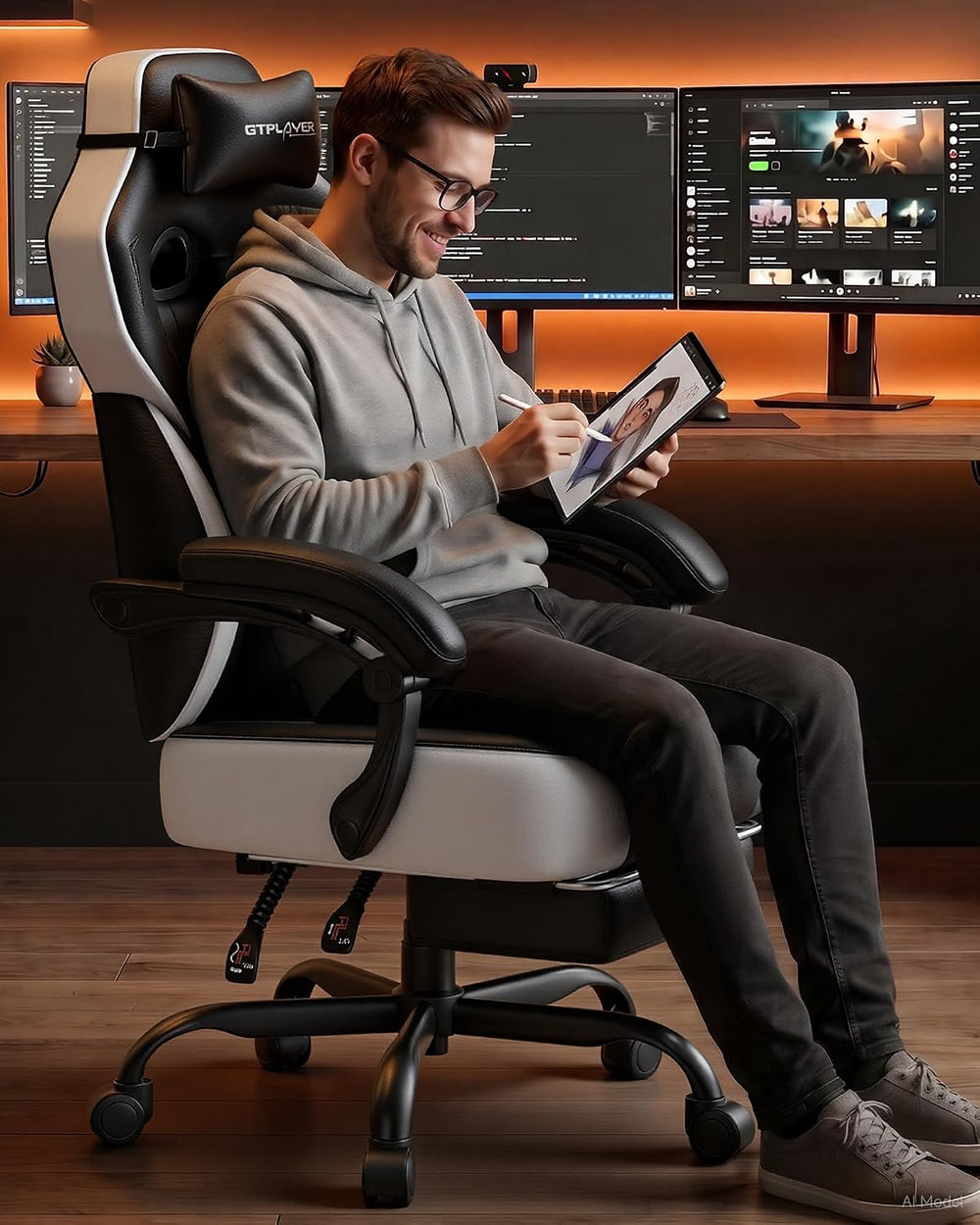 GTPLAYER Big & Tall Gaming Chair, Wide Seat with Footrest, Jet Black | Er...