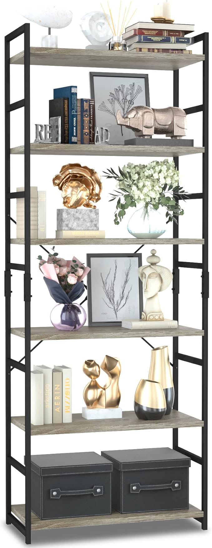 NUMENN 6 Tier Bookshelf, Tall Bookcase Shelf Storage Organizer, Modern Book S...