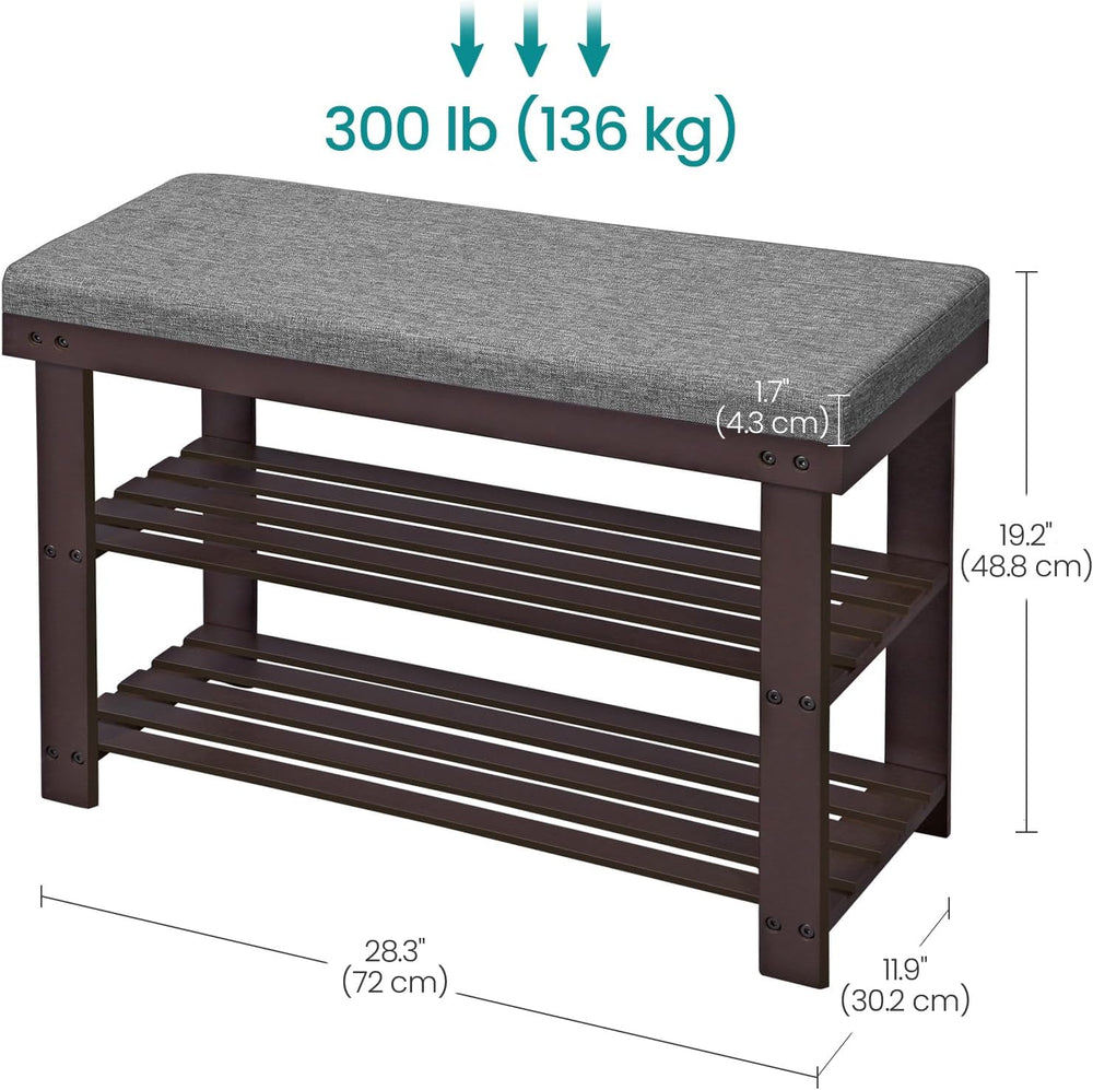 SONGMICS Bamboo Shoe Bench, 3-Tier Shoe Rack Organizer for Entryway, Living R...