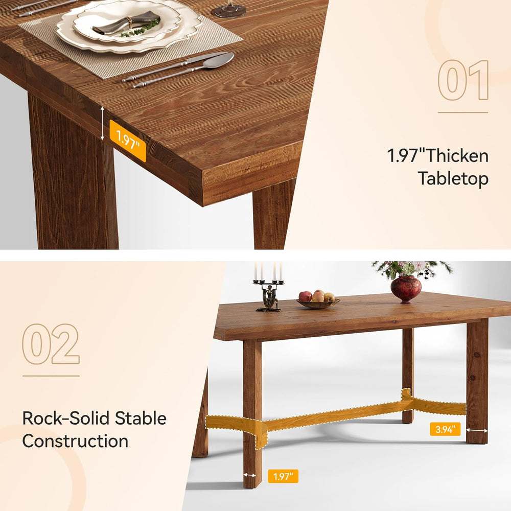 63" Solid Wood Dining Table for 4-6, Farmhouse Rectangle Kitchen Table w...
