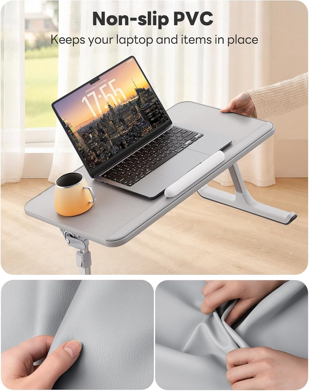 SAIJI Non-Slip Leather Lap Desk Laptop Bed Tray Table, Laptop Stand for Bed