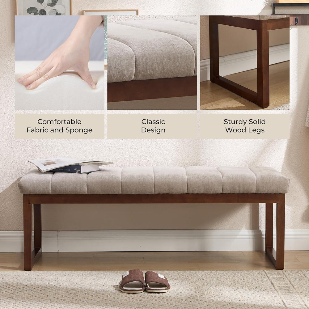 Bedroom Bench for End of Bed, 53.2" Modern Upholstered Chenille Fabric E...