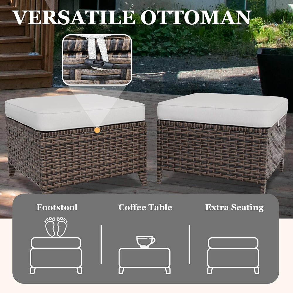 EAGLE PEAK Ocean Vista 2 Piece Wicker Patio Ottoman Set Weather-Resistant Cus...