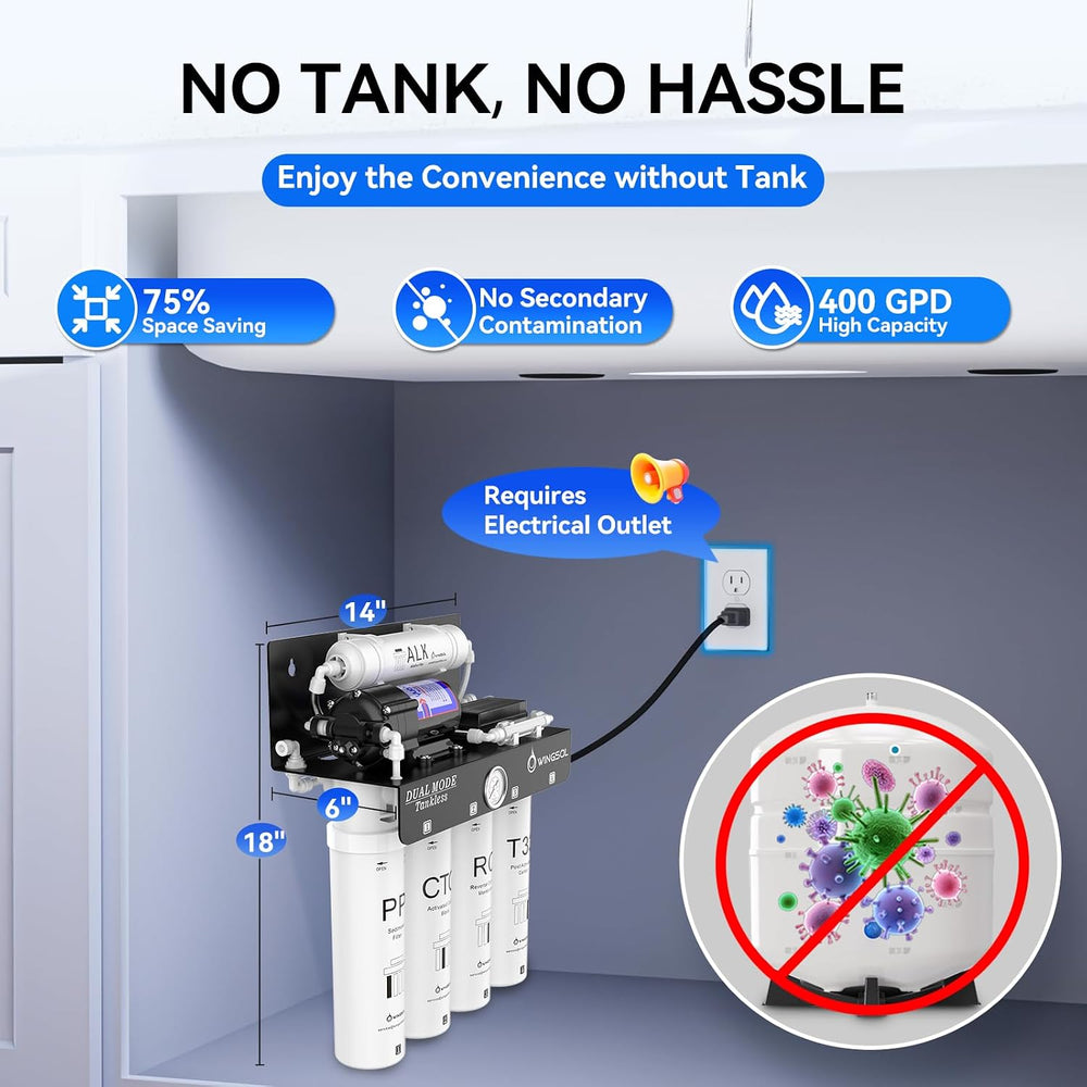 WINGSOL Dual Mode Reverse Osmosis Water Filter, Mineral Alkaline UV 0 TDS Tan...