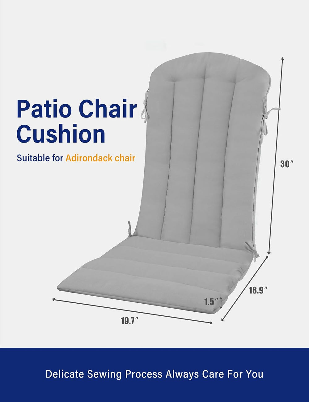 YEFU Adirondack Chair Cushion, 19.7x18.9 Thin Chair Cushions Set of 4, Gray