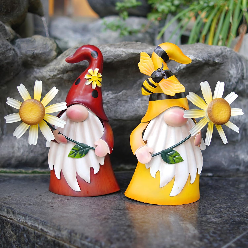 HONGLAND Gnomes Decorations for Yard - Metal Gnome Outdoor Decor Bee Ladybug ...