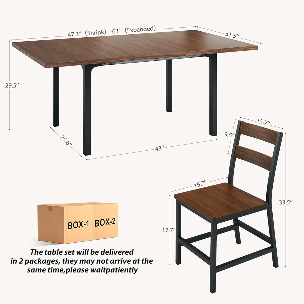 ALEXNUTRE 7-Piece Dining Table Set for 4-6, 63" Large Extendable Kitchen...