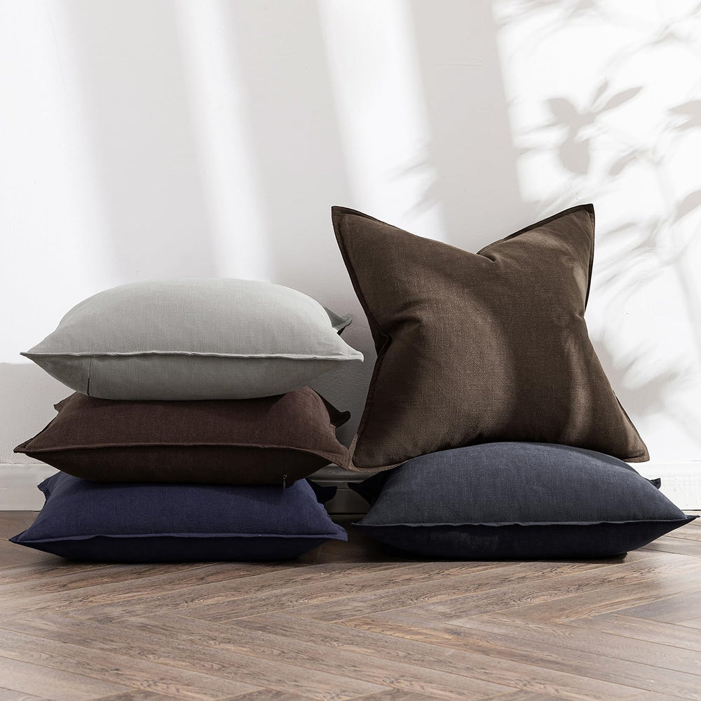 MIULEE Decorative Linen Euro Sham Pillow Covers 26x26 Dark Brown