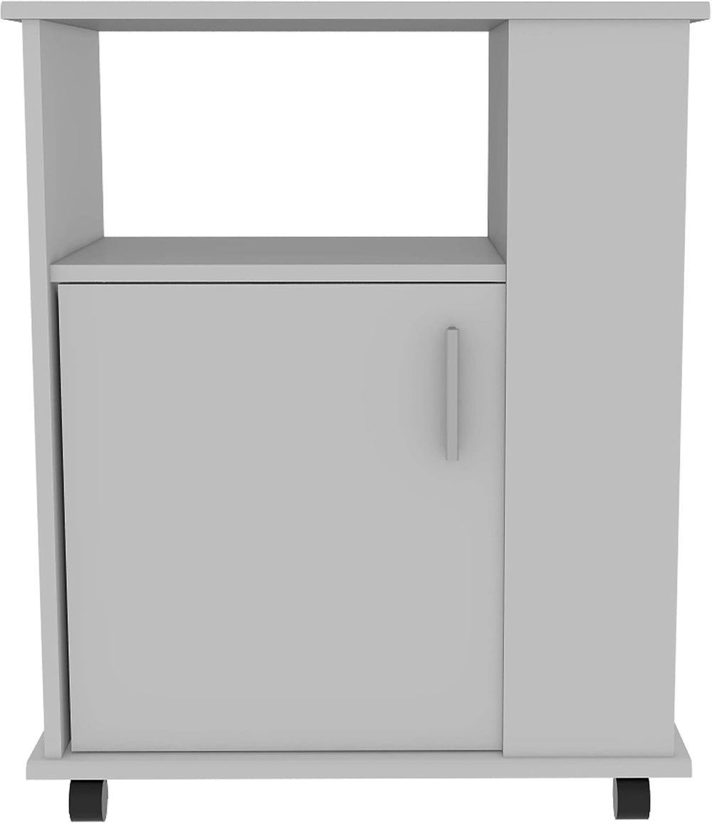 White Single Door Microwave Cabinet with 3 Side Shelves