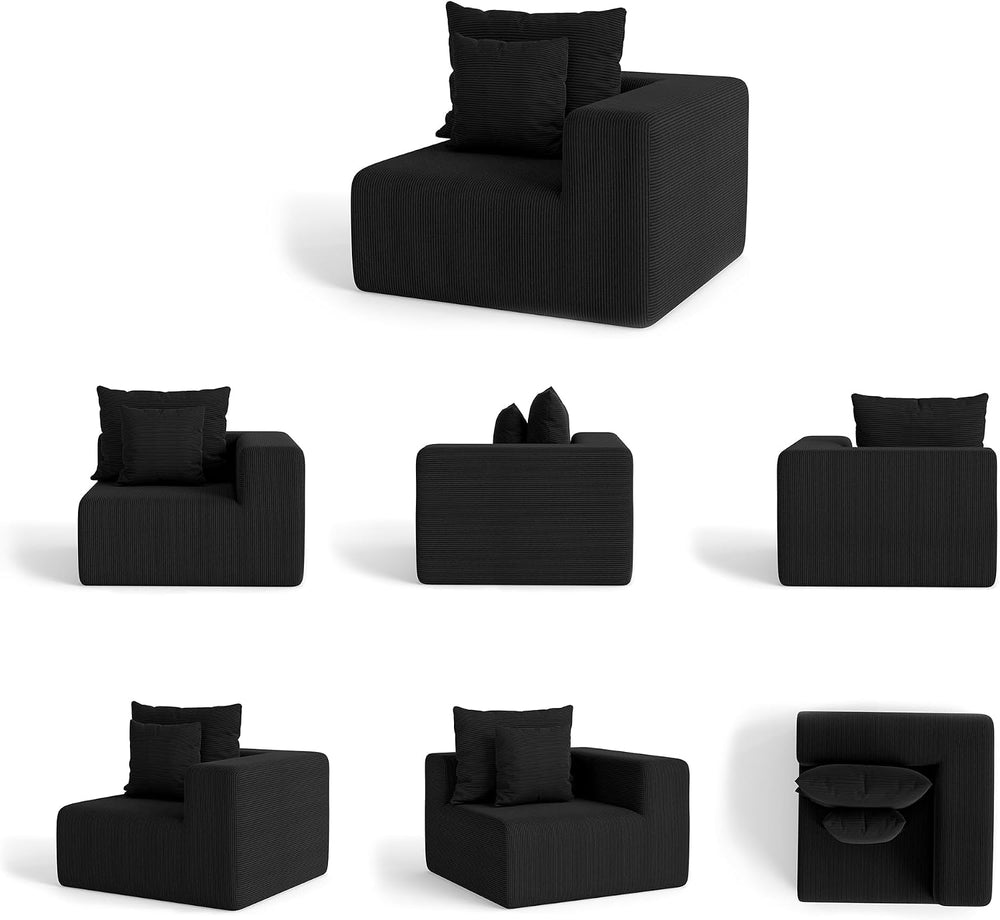 39" Modular Single Cloud Sofa, Corduroy Corner Chair Left Arm Module(Black)