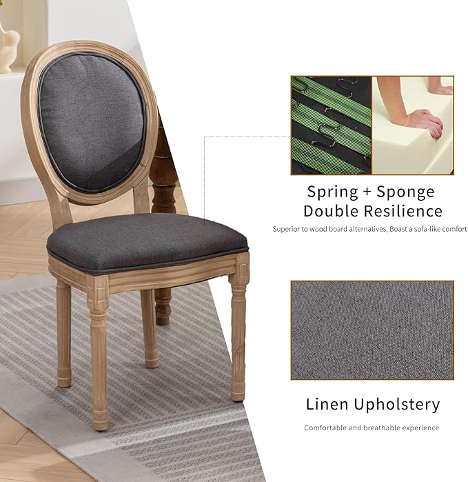 French Country Dining Chairs Set of 2, Gray Kitchen & Dining Room Chairs ...