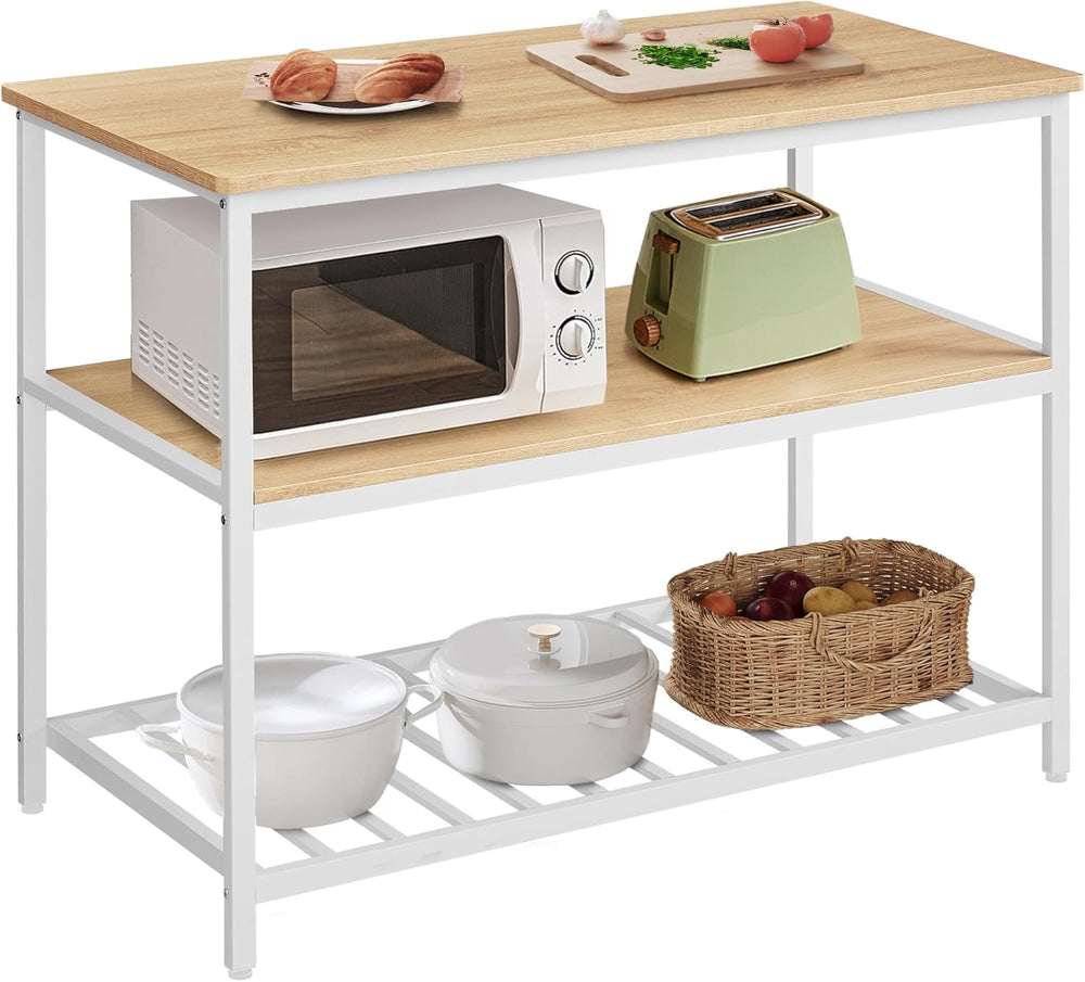 VASAGLE Kitchen Island with 3 Shelves, 47.2 Inches Width Kitchen Shelf with L...