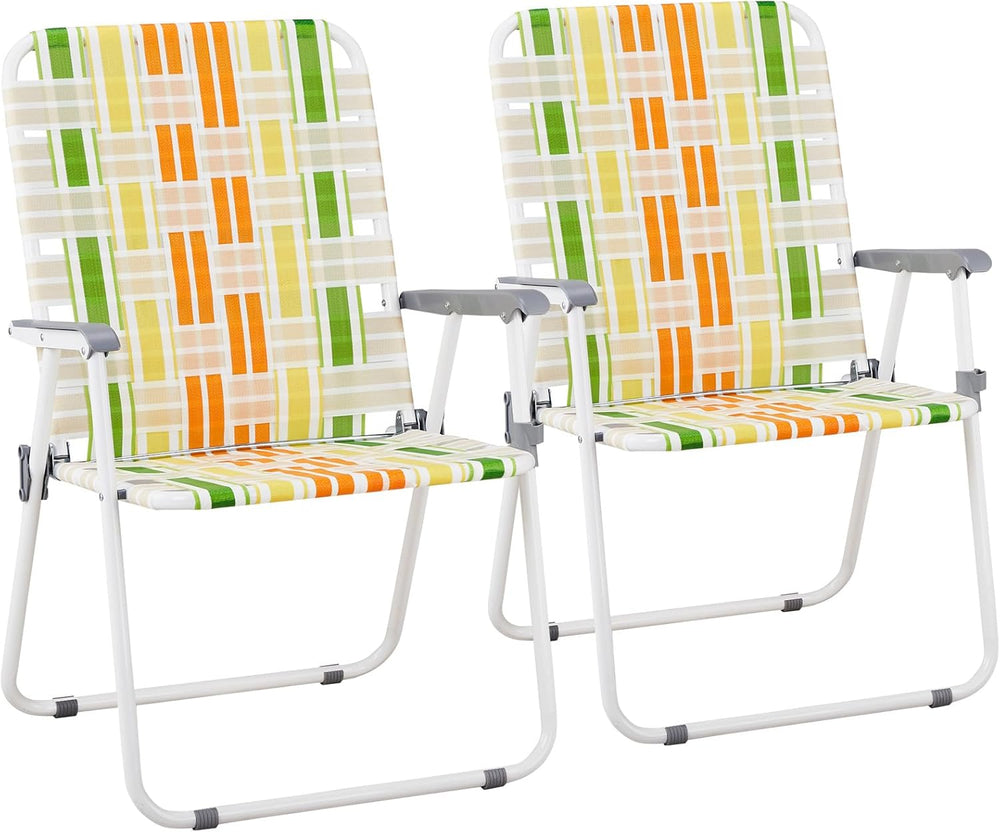 Folding Webbed Oversized Lawn Chairs Set of 2, 260 LBS High Beach Chair for A...