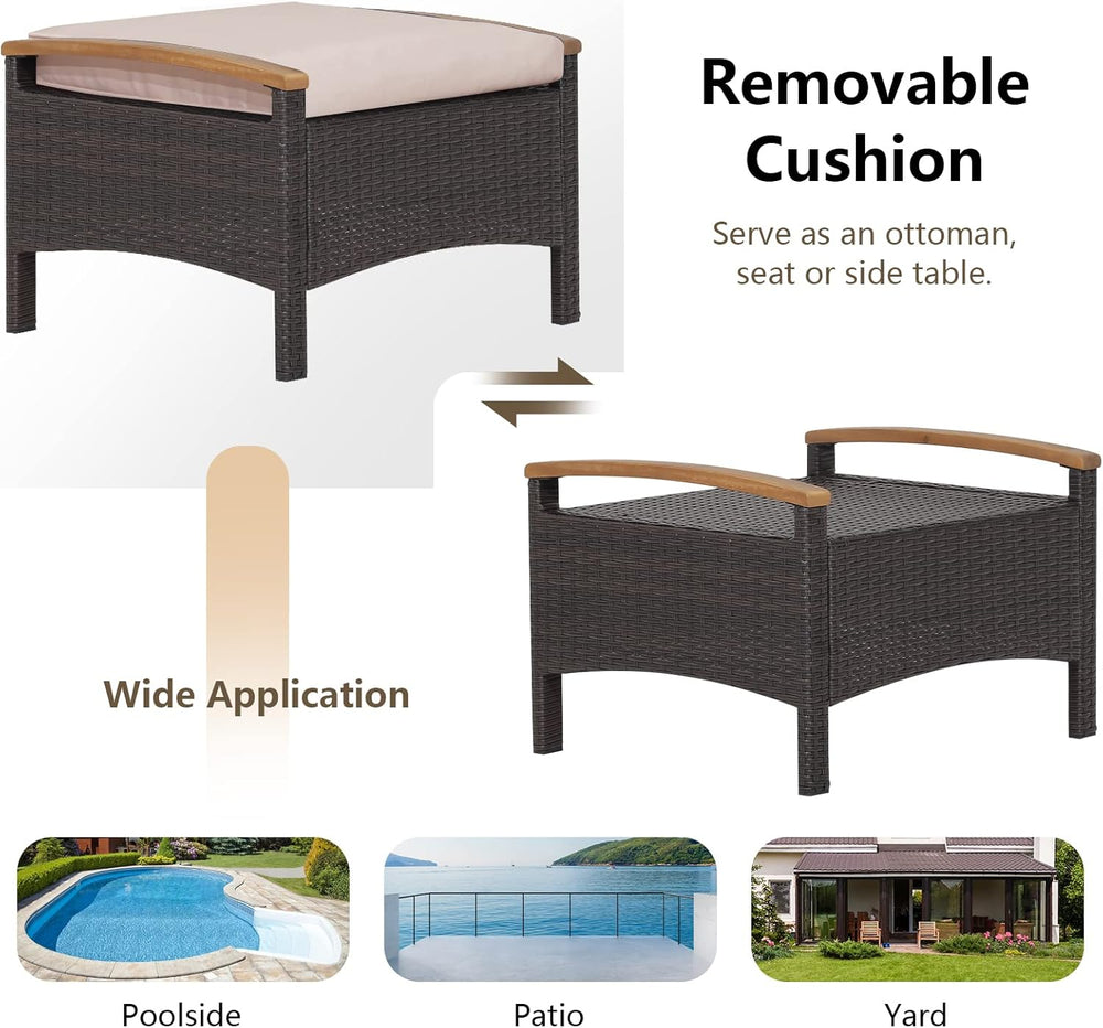 RELAX4LIFE Outdoor Wicker Ottomans for Patio - 2 Pieces PE Rattan Ottoman, Fo...