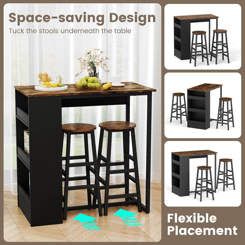 COSTWAY 3-Piece Bar Table Set, 36" Counter Height Breakfast Table with 3...