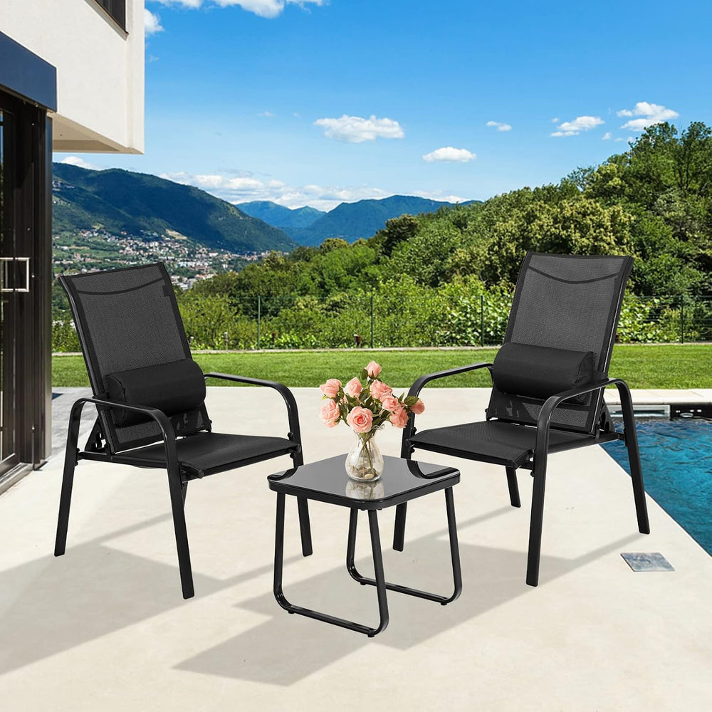 Tangkula 3-Piece Outdoor Bistro Set, Patio Stackable Chairs with Adjustable &...