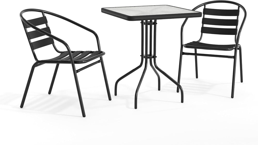 Flash Furniture Lila 23.5'' Square Glass Metal Table with 2 Black Met...
