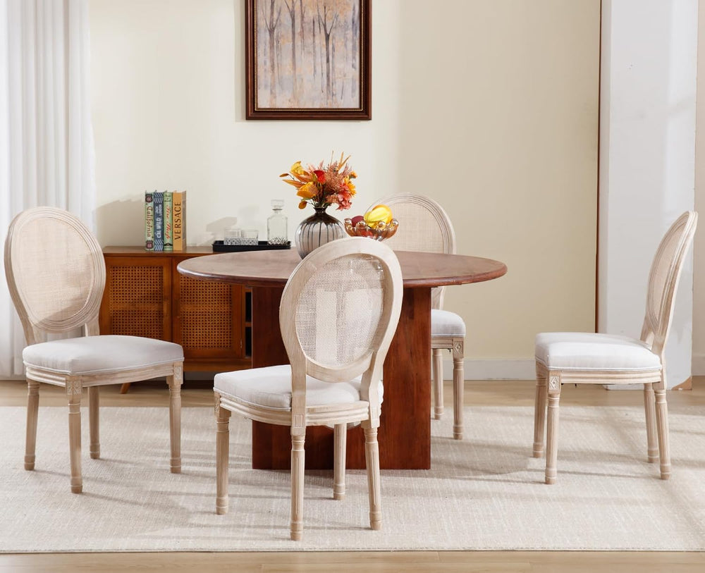 chairus Farmhouse Dining Chairs Set of 2, Round Rattan Back French Country Di...