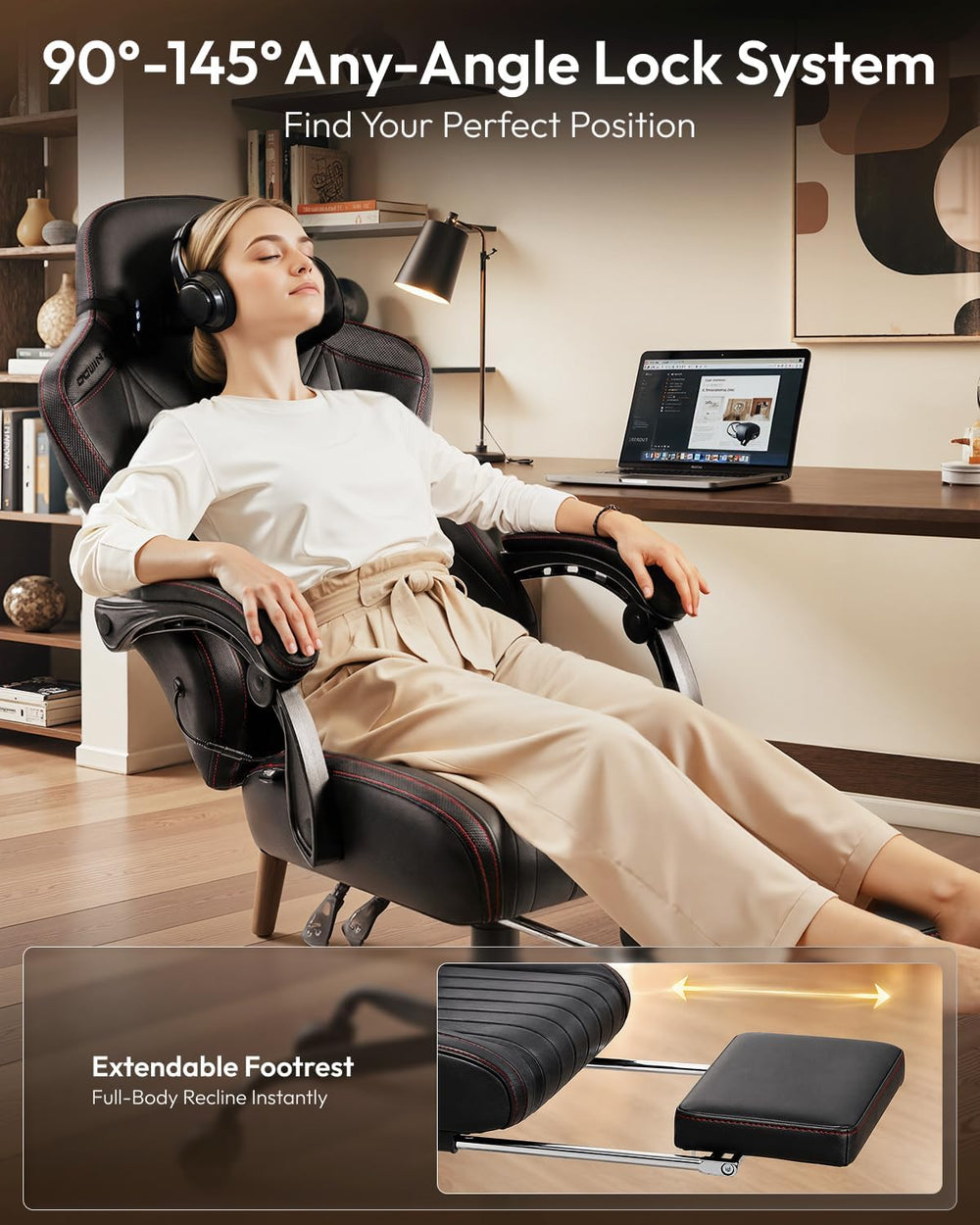 Dowinx Ergonomic High Back Gaming Chair for Adults with Massager Black | Shia...