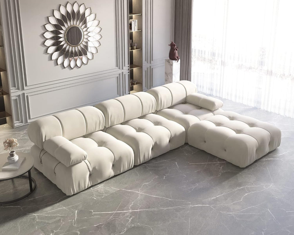 JACH L-Shaped Sectional Couch, 104'' Minimalist Velvet Floor Sofas Co...