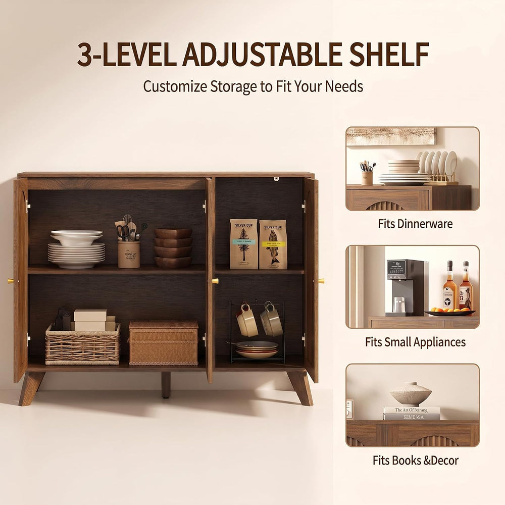 Modern Arched Storage Cabinet 47"W Wood Sideboard Buffet Cabinet Walnut