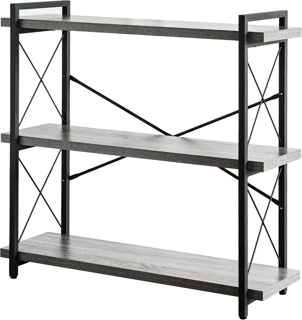 HCHQHS Bookshelf, 3-Tier Industrial Bookcase, Rustic Open Book Shelf, Freesta...