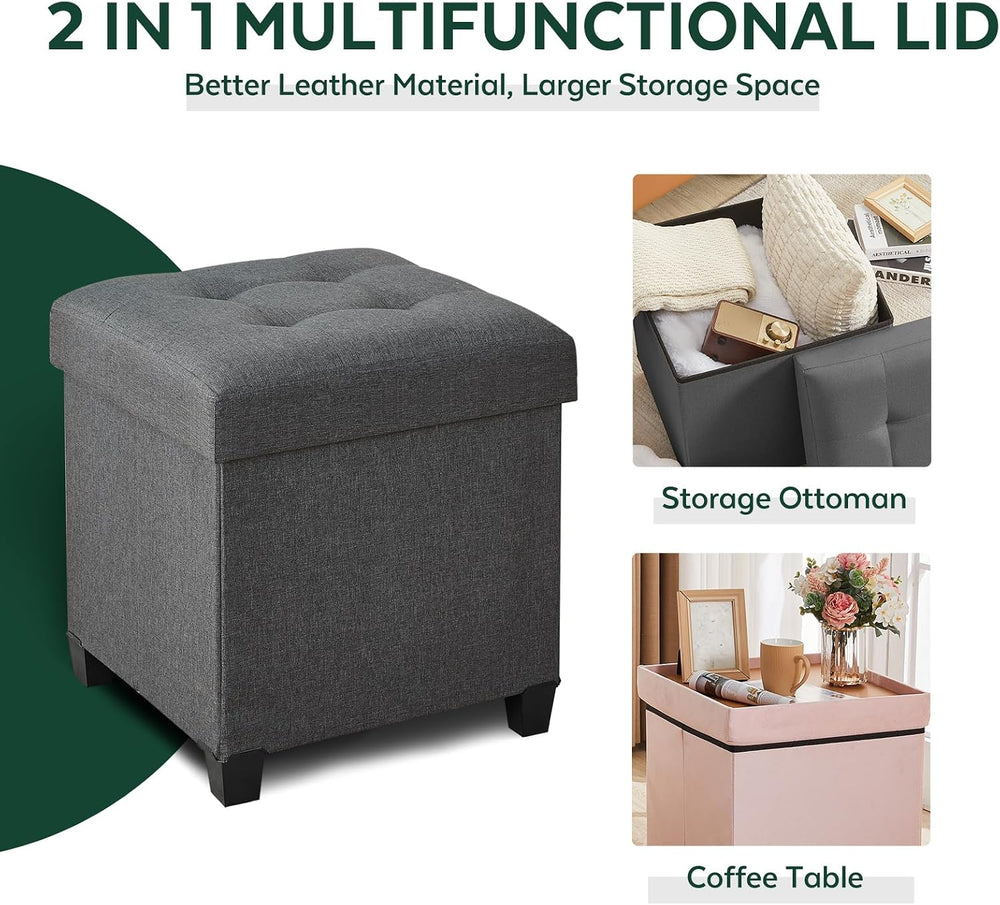 Ottoman with Storage, Square Storage Ottoman for Dorm, Linen Ottomans with Le...