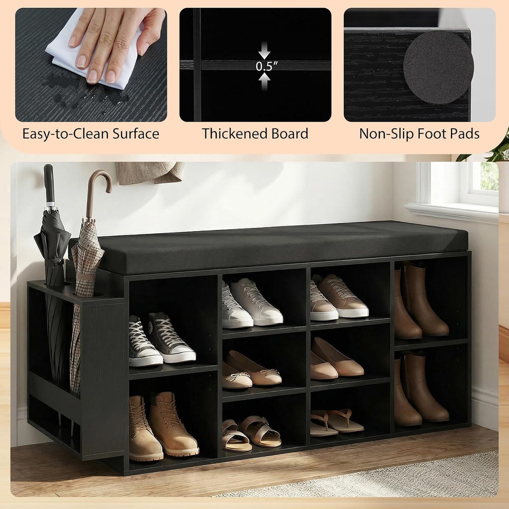 Tangkula Shoe Storage Bench with Umbrella Holder, 40" Shoe Organizer wit...
