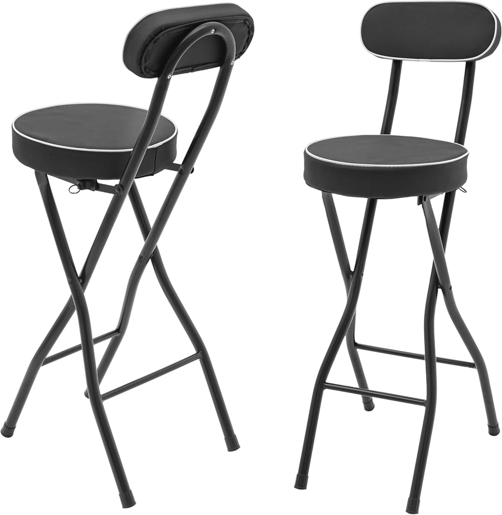 2Pcs-Folding Bar Stool with Back, Black Tall Foldable Chair Counter Height Co...