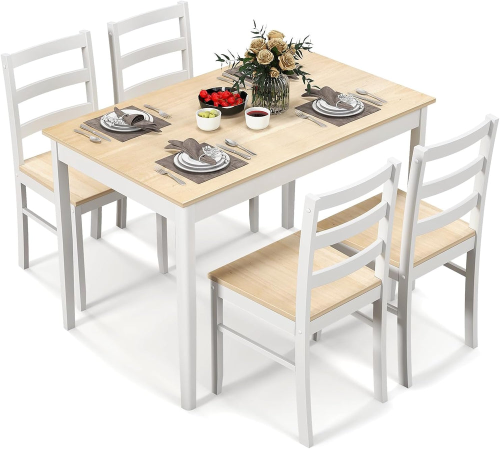 COSTWAY 5-Piece Dining Table Set for 4 w/Rubber Wood Structure, Natural