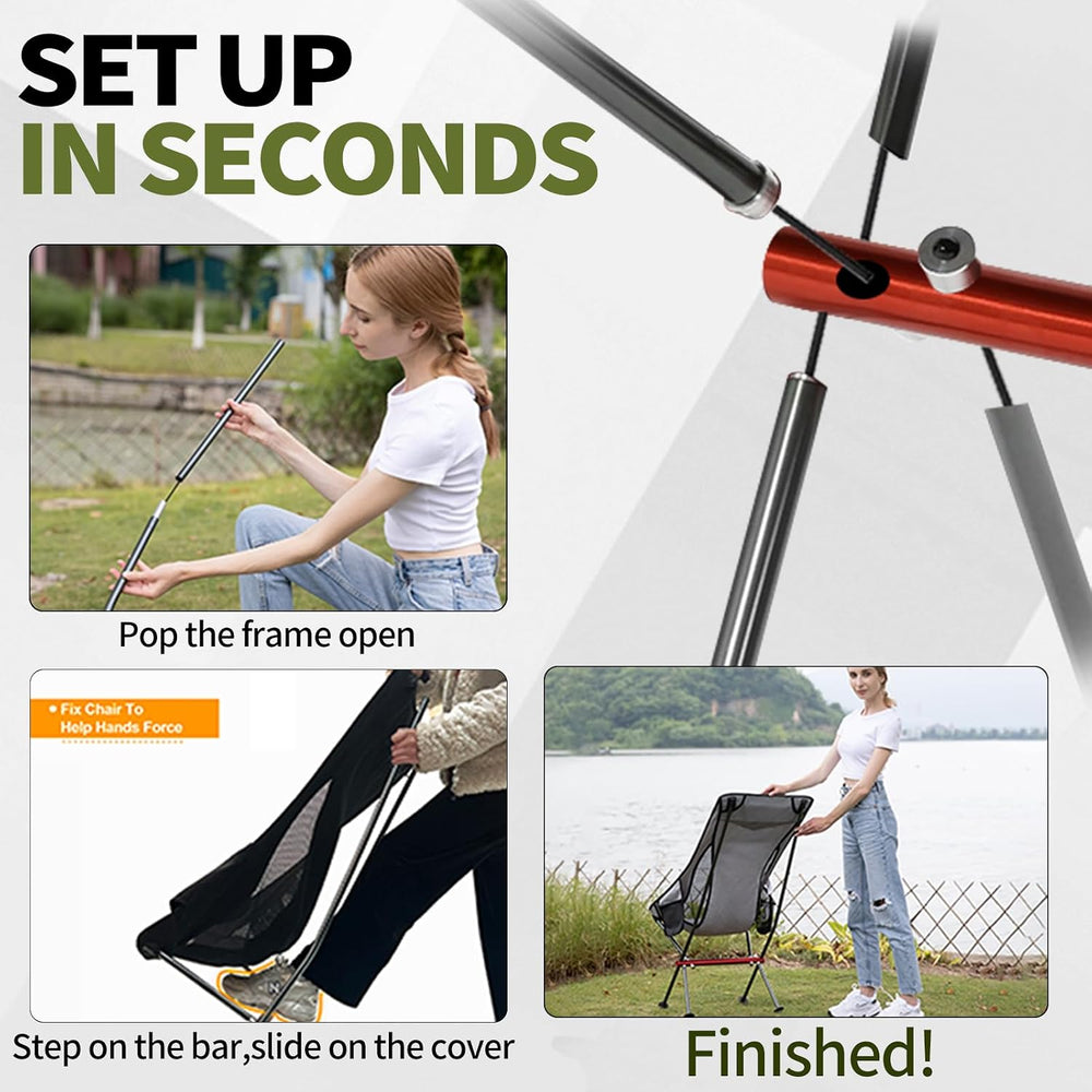 SHALLWE Camping Chairs, All Aluminum Frame Portable Folding Camp Chair for Ad...