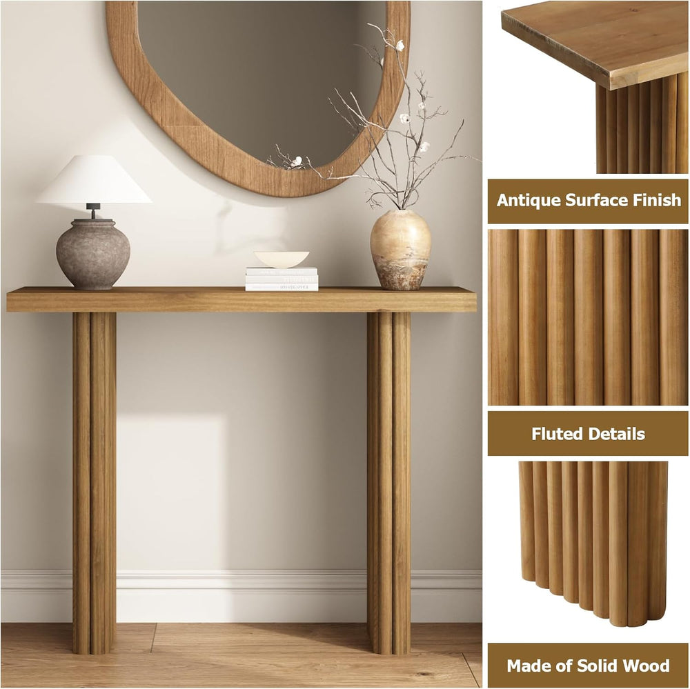 Fluted Solid Wood Console Table, Entryway Table