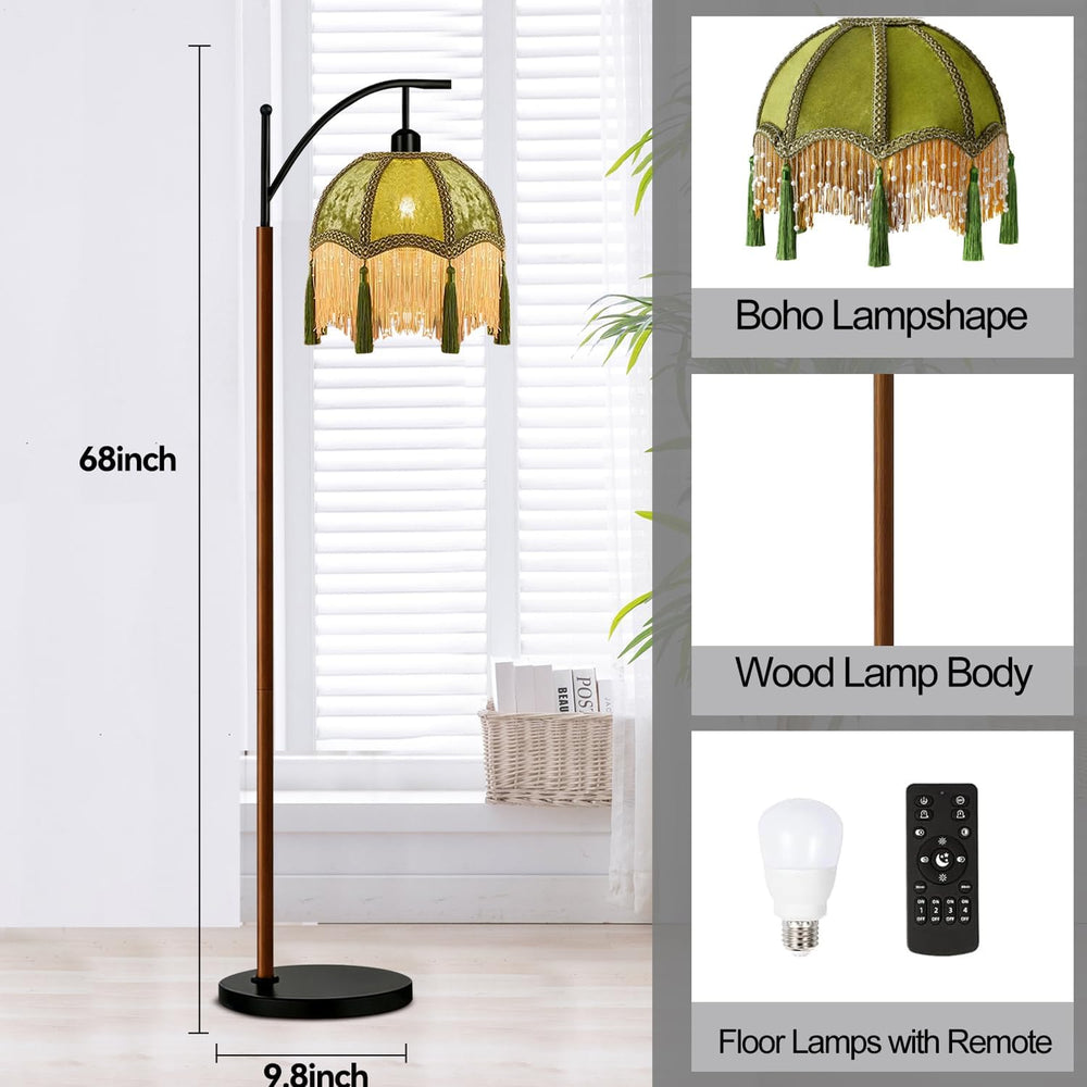 Vintage Floor Lamp for Living Room,Wood Remote Dimmable Standing Lamps with R...