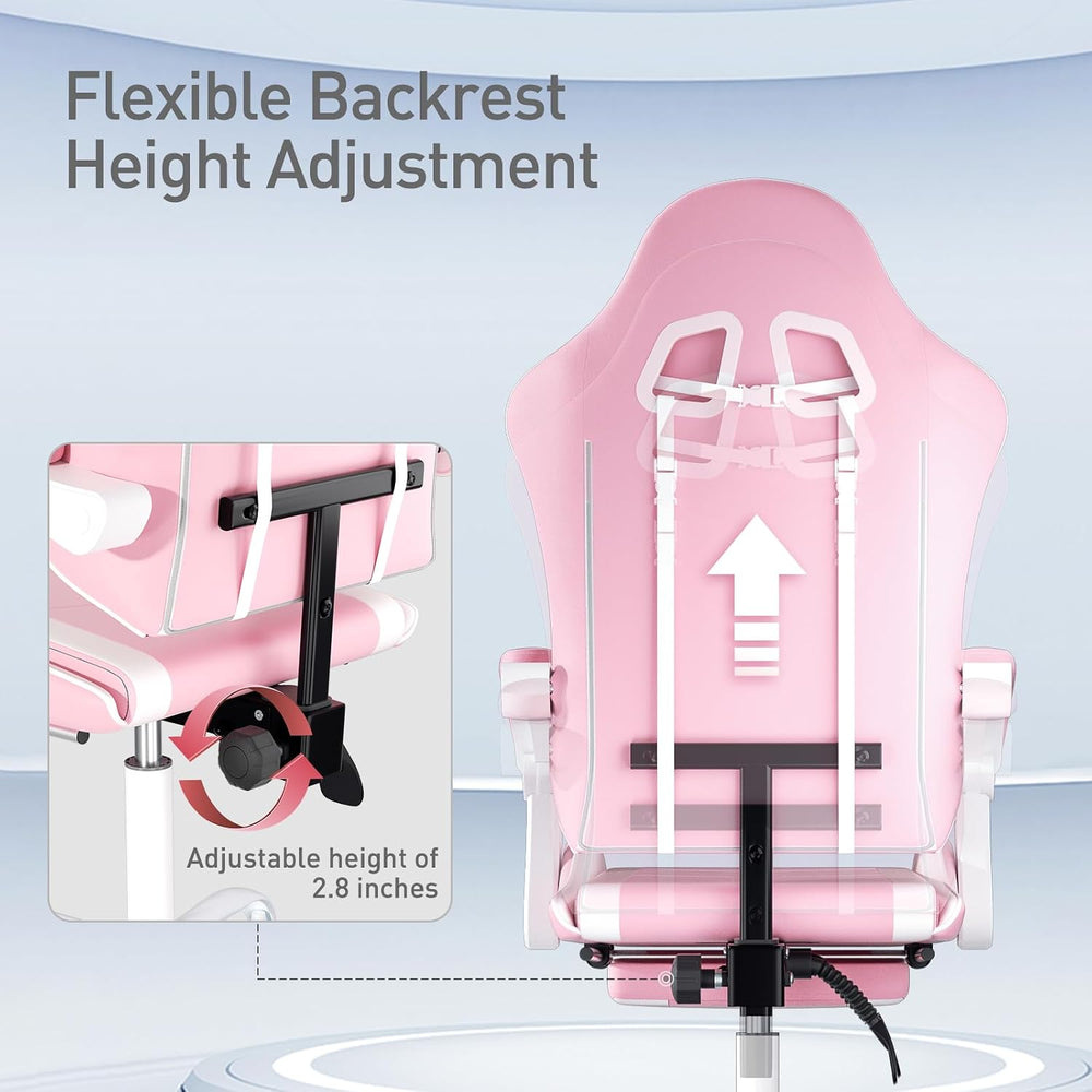 MoNiBloom Gaming Chair, Footrest & Lumbar Support, Height Adjust, Pink | ...