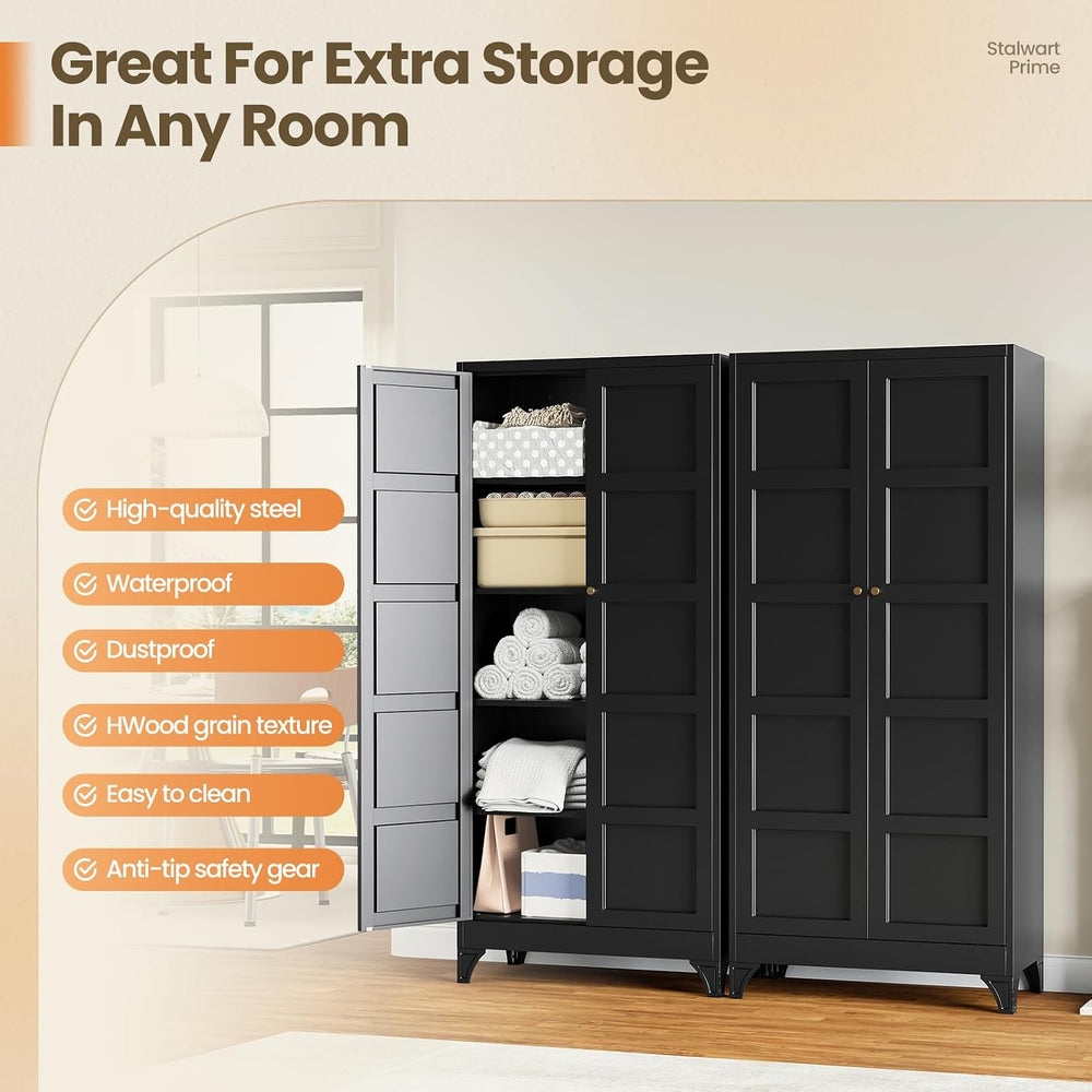Yizosh Metal Pantry Cabinet,- 72" Black Kitchen Pantry Storage Cabinet w...
