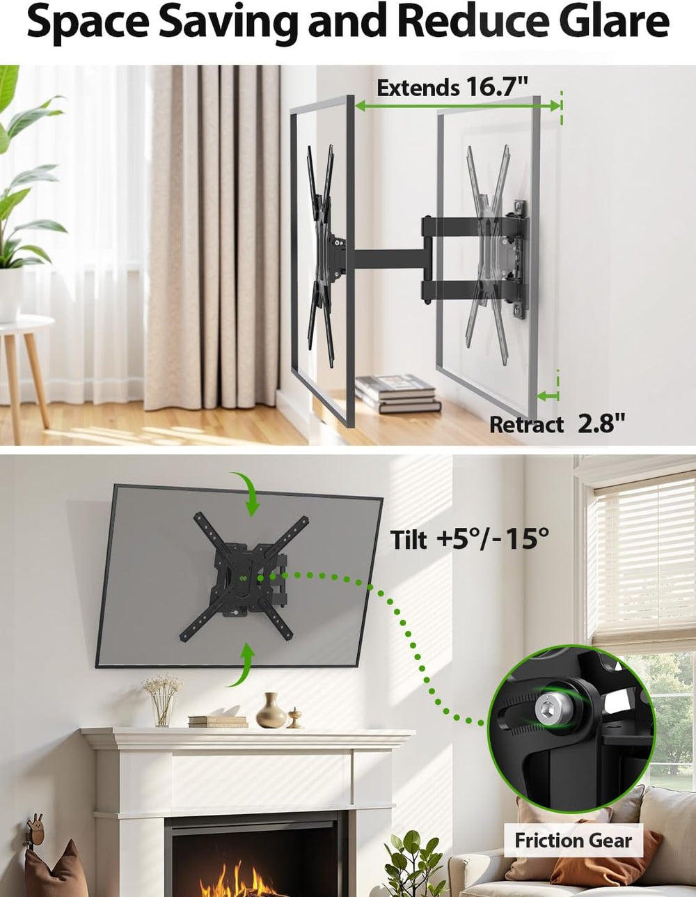 USX MOUNT UL Listed Full Motion TV Mount, Swivel Articulating Tilt TV Wall Mo...