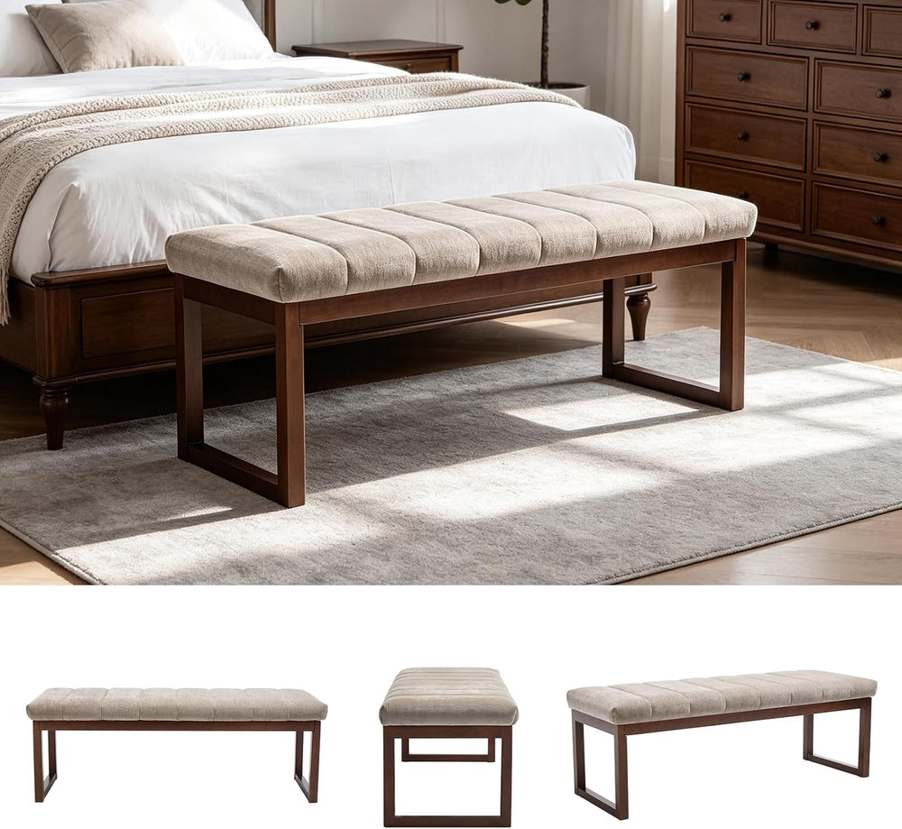 53'' Upholstered Chenille Entryway Bench, Channel Tufted End of Bed B...