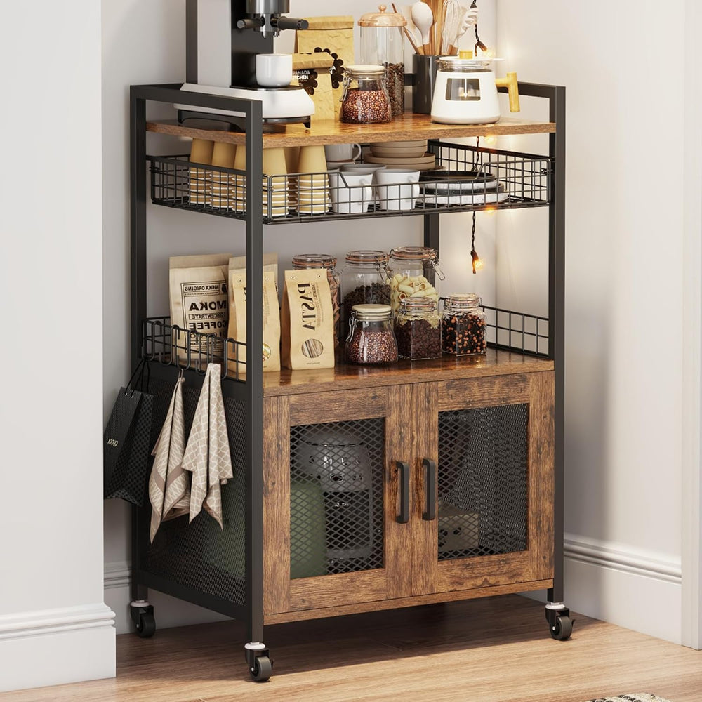 Hencawima Coffee Bar Cabinet, 3 Tier Coffee Station Table on Wheels, 35.9&quo...