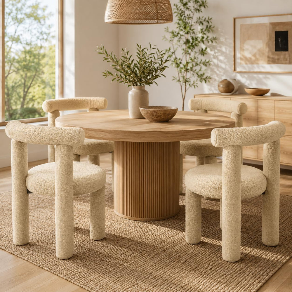 Modern Sherpa Dining Chairs Set of 4, Armless Upholstered Barrel Kitchen Chai...