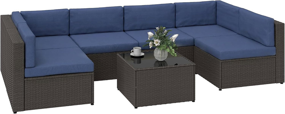 Outsunny 7 Piece Patio Furniture Set, Wicker Outdoor Sectional Sofa Set, All ...