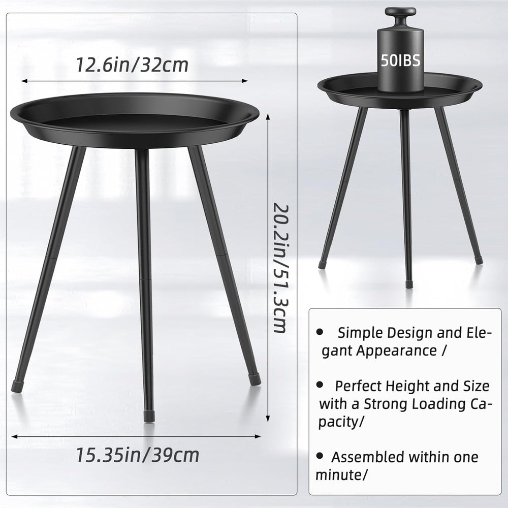 Black Small Round Table for the Living Room,Lndoor Plant Suppor,All Matte Bla...