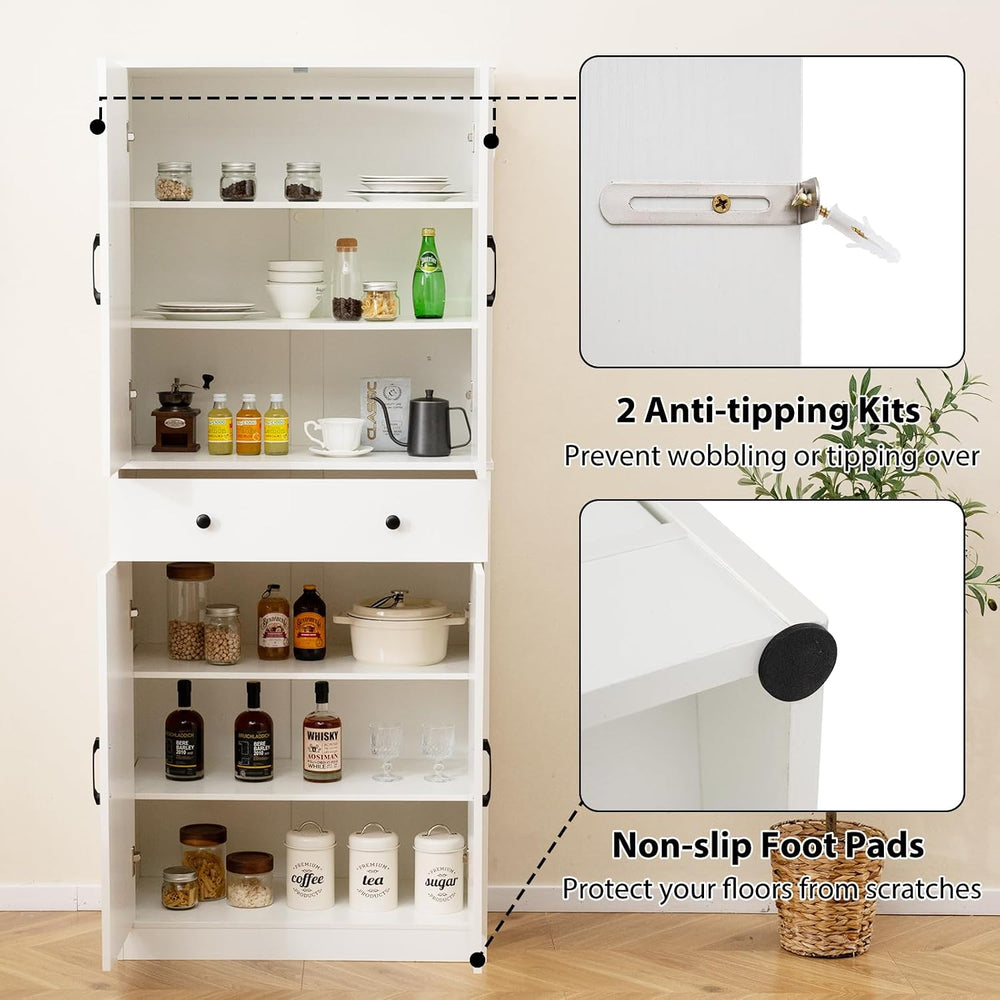 GOFLAME 72” Tall Pantry, Modern Farmhouse Cupboard Cabinet with 4 Barn Doors,...