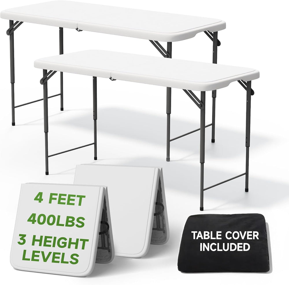 4 Foot Folding Table with Black Table Cloth - Quick 2-Position Adjustable Hei...