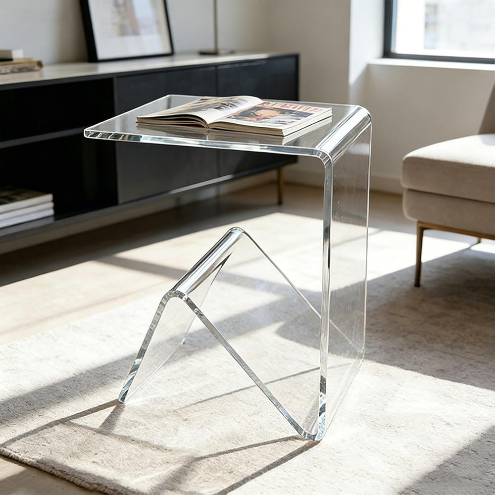 Acrylic C-Shaped Sofa End Table, Acrylic Clear Couch Side Table Modern Tray S...